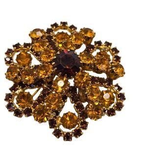 VTG Brooch Tiered Boho Cluster Root Beer‎ Rhinestone Floral Autumn Fairycore Pin